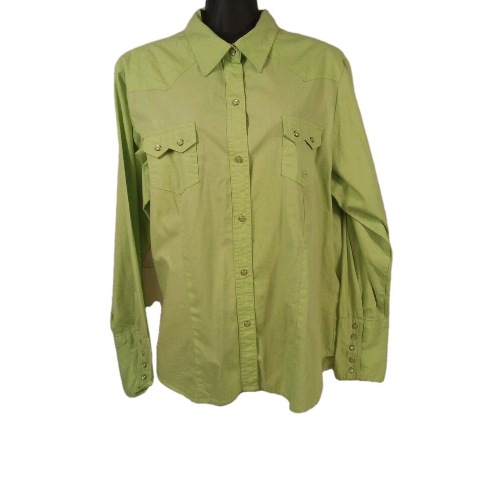 Women's Roper Green Pearl Snap Long Sleeve Western Wear Shirt Size XL